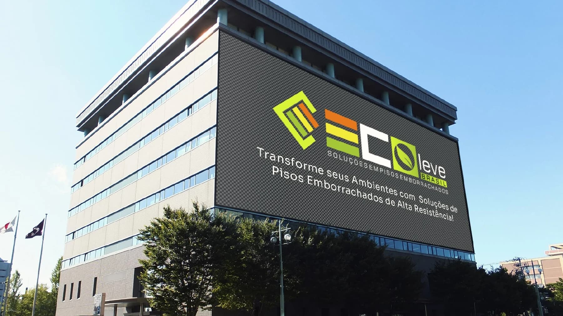 Mockup da identidade Ecoleve Brasil em fachada